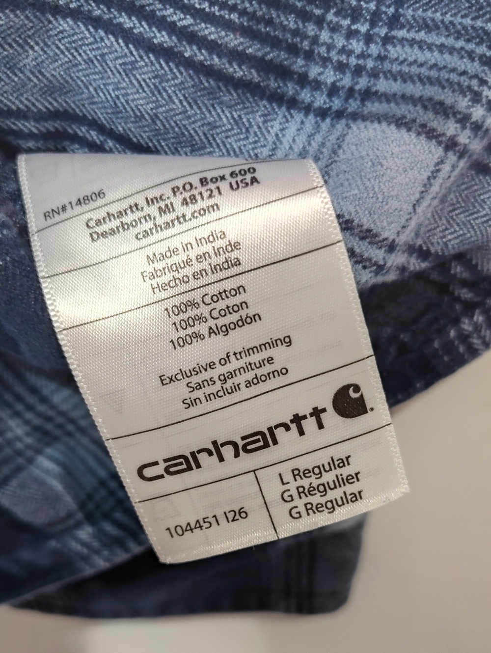 Carhartt Plaid Button Up Flannel Shirt Blue Size Large - Picture 4 of 7